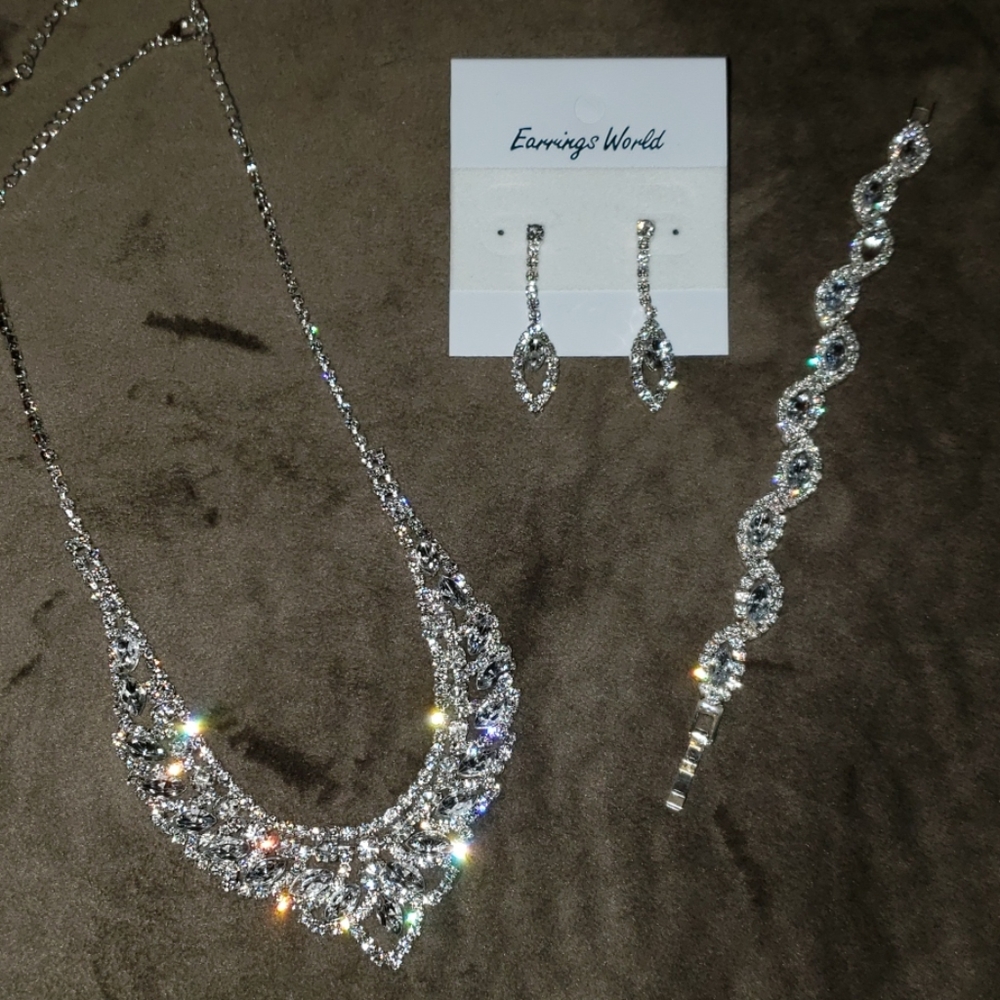 Rhinestone Necklace, Bracelet, Earring Set